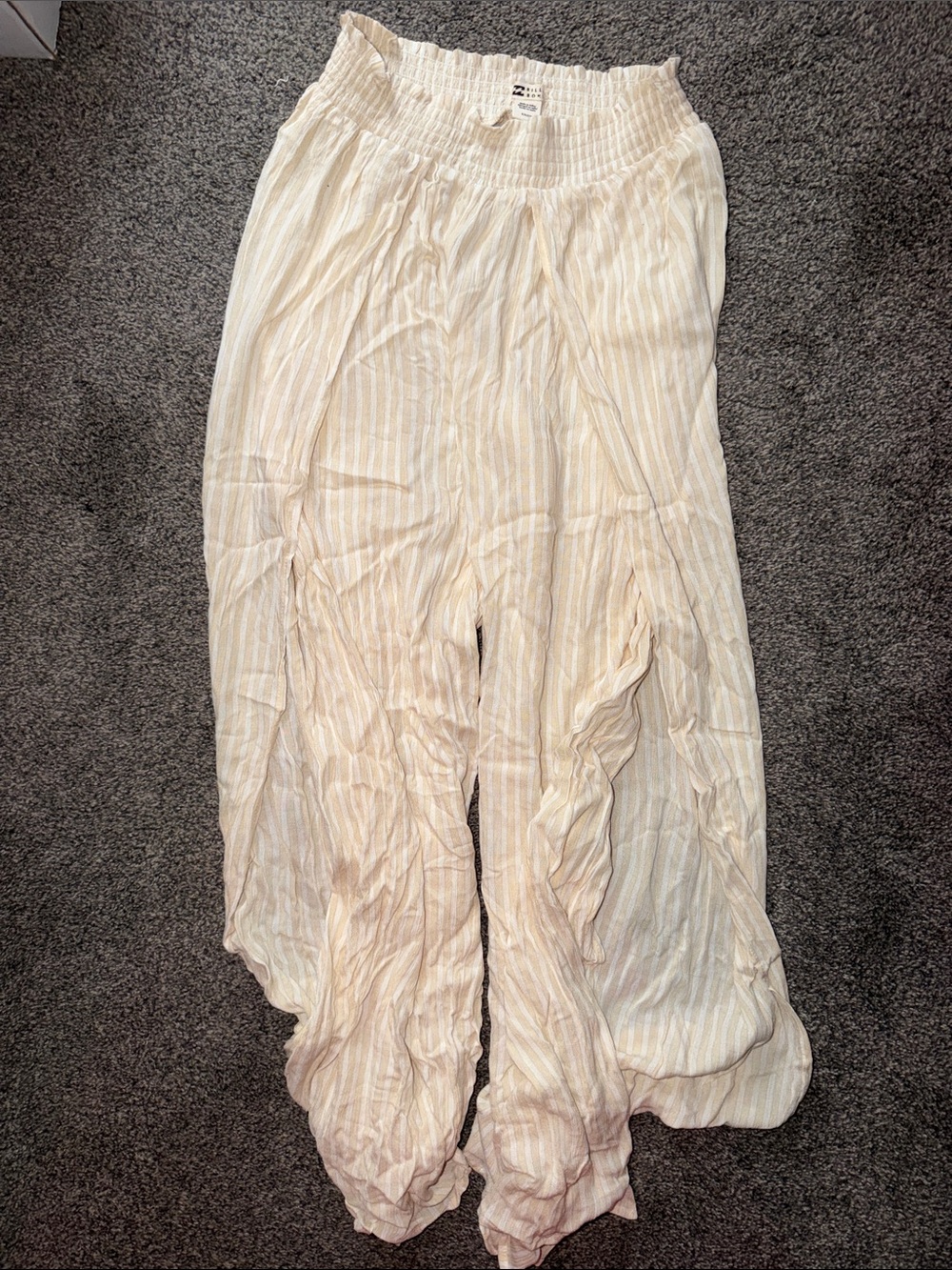 Billabong Cream Striped Smocked Waist Kids Shorts